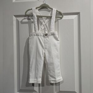 Janie And Jack Baby Linen Suspender Pants Size 3-6 Months White Coastal Spring